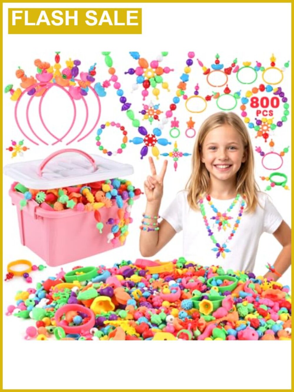 800 Pc Pop Beads Jewelry Making Kit Snap Beads Arts Crafts with Storage Box